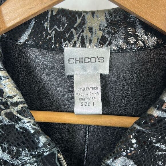 Chico's Leather Snake Print Jacket Sz 1 (Medium, Sz 8) Silver Animal Snakeskin S - Picture 4 of 11